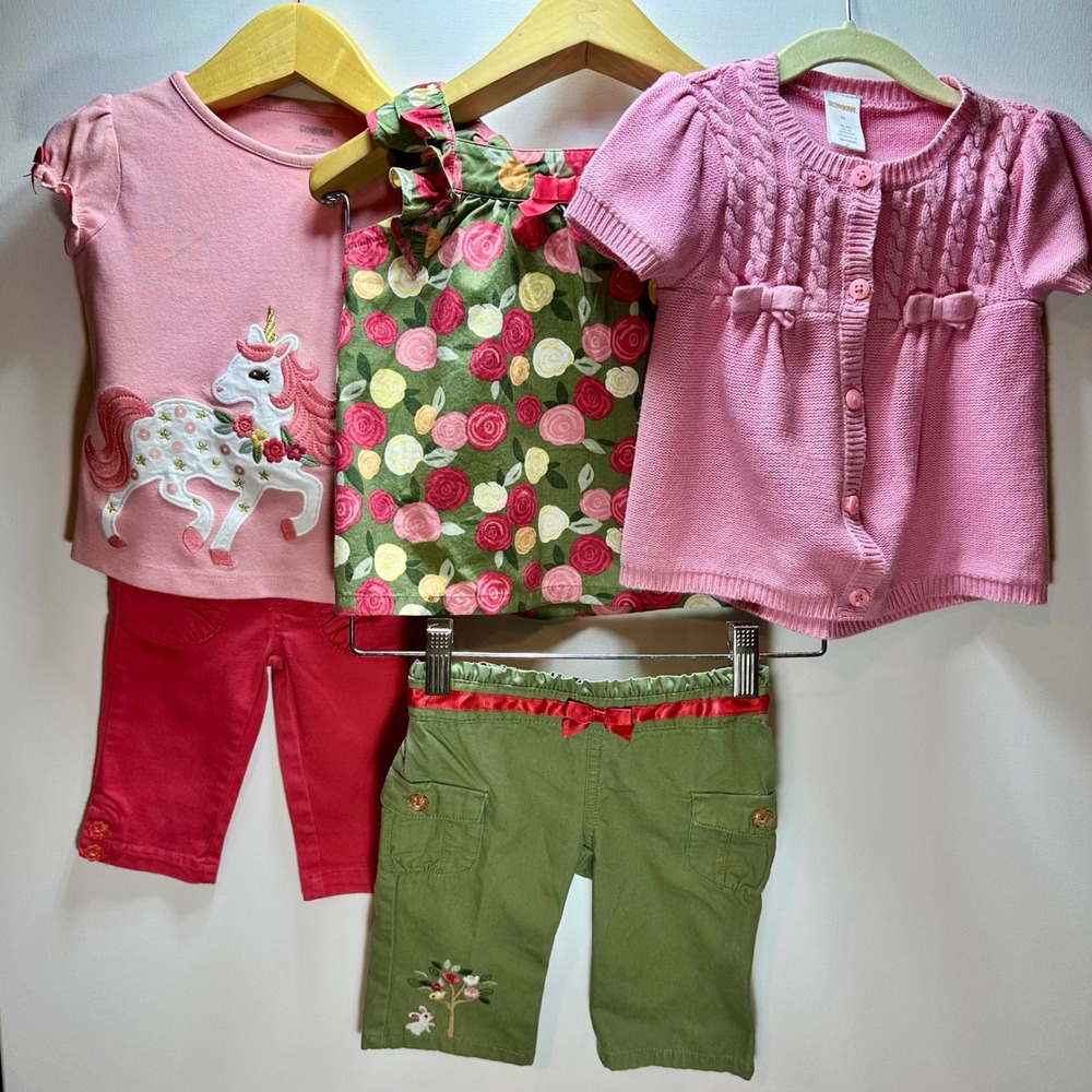 Gymboree Toddler Girls 2T Lot Unicorn Floral Cardigan Pants 5pc Set Pink Green
